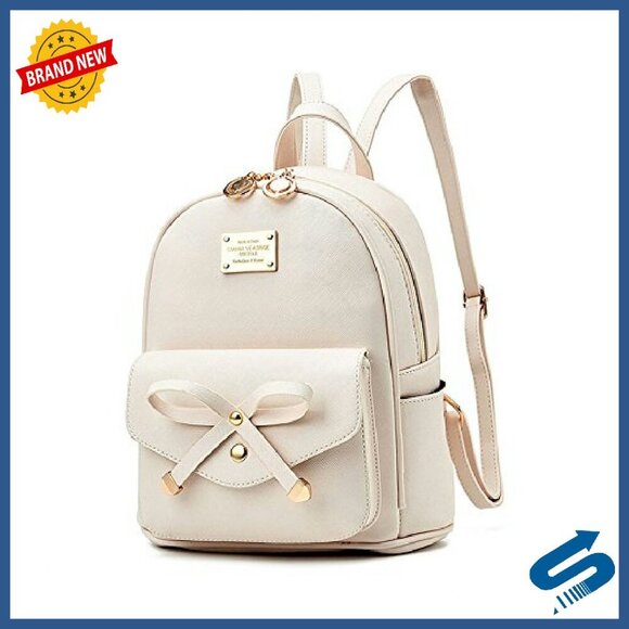 Mini PU Leather Backpack with Bowknot, Adjustable Straps, Multi-Pocket Design